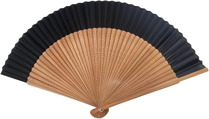 Hand Fan for Vintage Japanese Bamboo Silk Elegant for Dance Music Festival Wedding Church Decoration Party (Black, Medium)