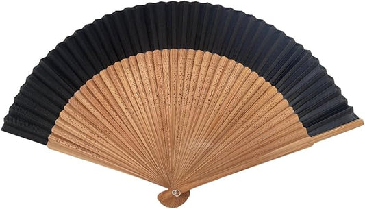 Hand Fan for Vintage Japanese Bamboo Silk Elegant for Dance Music Festival Wedding Church Decoration Party (Black, Medium)