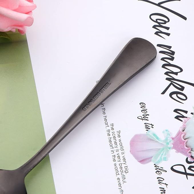 Black Unique Pattern Design Coffee Espresso Spoons Mini, Mingcheng Stainless Steel Small Teaspoons Silverware Set of 12, BISDARUN 5.5 Inches Food Spoons for Demitasse Dessert Tea
