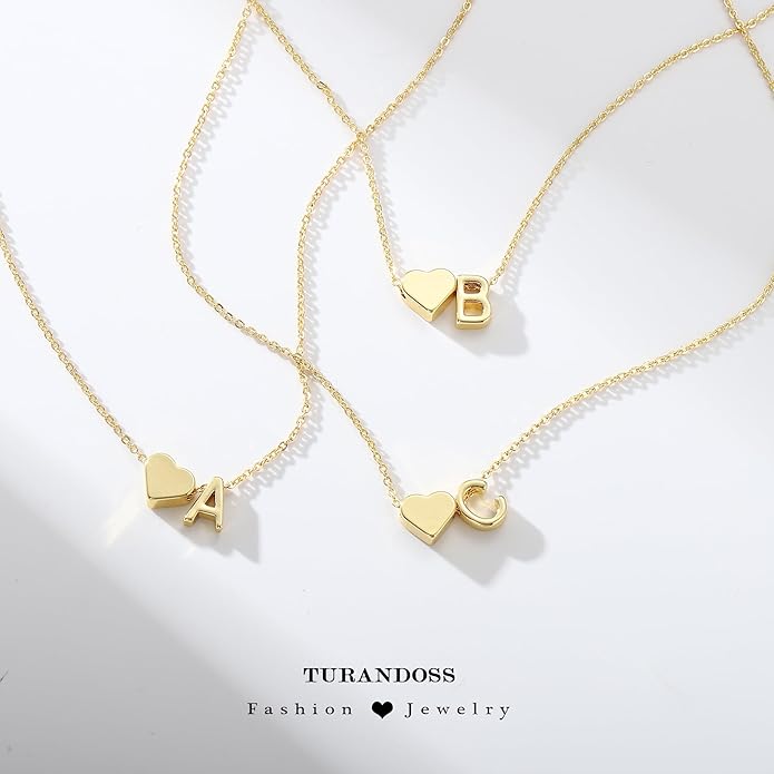 Turandoss Valentines Day Gifts for Kids Teen Girls - Dainty 18K Gold Plated Heart Initial A-Z Pendant Necklace Trendy Jewelry Heart Necklaces Birthday Valentines Day Gifts for Girlfriend Wife Women