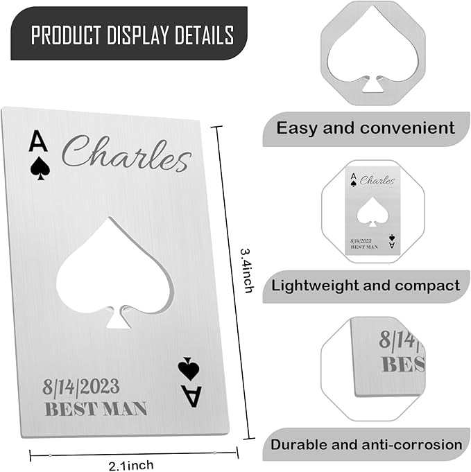 7PCSPersonalized Bottle Openers Credit Card Size, Groomsmen Best Man Gifts for Wedding Bachelor Party, Stainless Steel Beer Bottle Opener