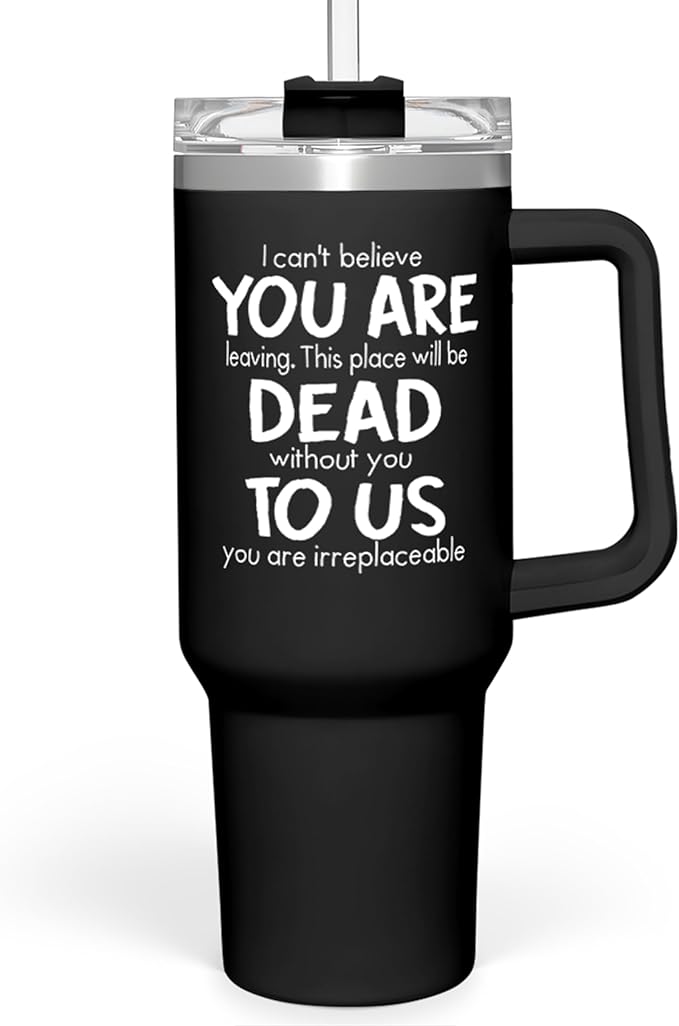 SANDJEST Leaving Job Gifts for Coworkers Tumbler 40oz Stainless Steel with Handle and Straw, Farewell & New Job Gifts for Colleagues