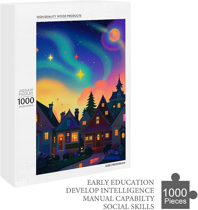 Jigsaw Puzzles for Adults 1000 Piece - Color Dream Town Themed Wooden Puzzles，Challenge Puzzles，Educational Games，Family Puzzles，Unique Gifts for Wall Art ，Funny Puzzles，Stress Relief Games