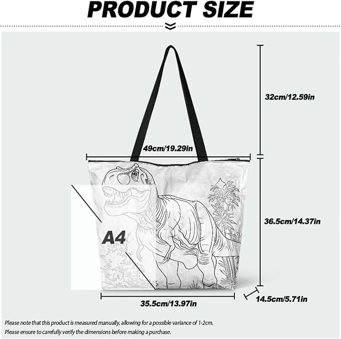 Cartoon Animal Printed DIY Coloring Tote Bag Waterproof Paper Handbags for Women Large Travel Shoulder Bags Purses