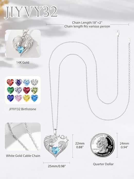 Mother and Daughter/Son Love Heart Necklace White Gold/14K Gold/Rose Gold Birthstone Jewelry Christmas Mothers Day Birthday Gifts For Mom Wife Grandma Women