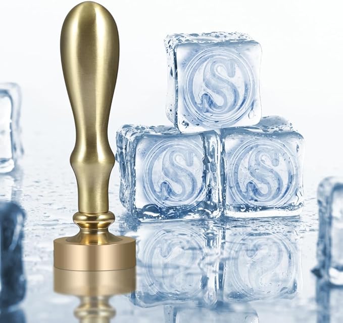Ice Cube Stamp for Cocktails Ice Stamp Brass Head with Handle, Ice Branding Stamp for Ice Cubes Cocktail Whiskey Drinks Party Wedding Making DIY Crafting (Letter S)