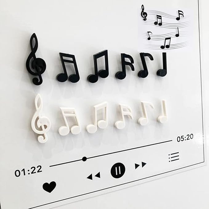 Creative Musical Note Refrigerator Magnets Set of 12 Message Magnet for Whiteboard, Dry Erase Board Decoration Refrigerator (6*White+6*Black)