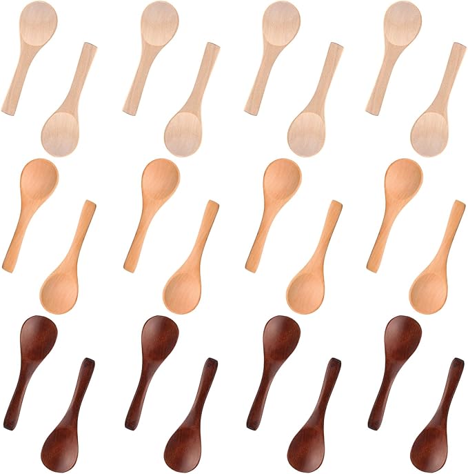 Boao 24 Pcs Small Wooden Spoons, 3.5'' L, Mini Wood Natural Tiny Spoons Wooden Little Teaspoons for Jars Sugar Creamer Honey Spices Salt Kitchen Supplies (Multiple Color)