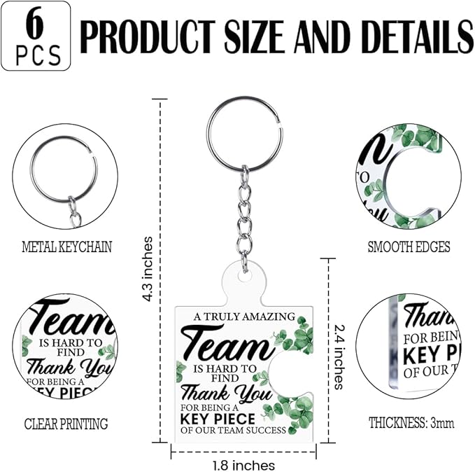 Team Appreciation Gifts for Employee Coworker Staff Bulk, Teamwork Thank You Gift Set Puzzle Piece Acrylic Keychains