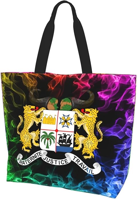Beninian National Emblem Large Reusable Eco-friendly Shopping Bags Portable Storage Handbag