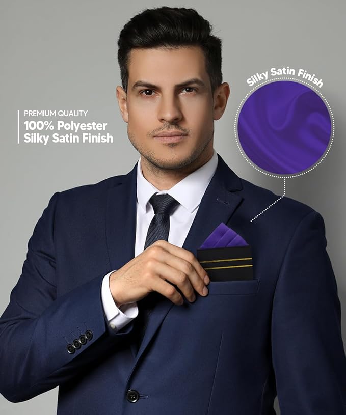 Premium Pre-Folded Four-Point Suit Pocket Square for Men with Sewn Pocket Fold