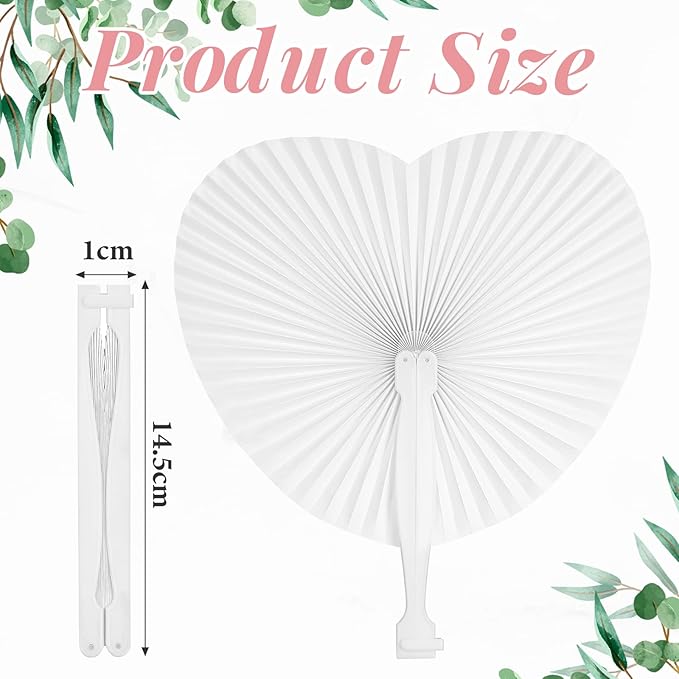 Gerrii 50 Pcs Folding Handheld Fans Paper White Wedding Fans Heart Shaped Folding Fans with Labels and Gift Bags for Wedding Celebration Birthday Party Bridal Shower Favors Kids Supplies