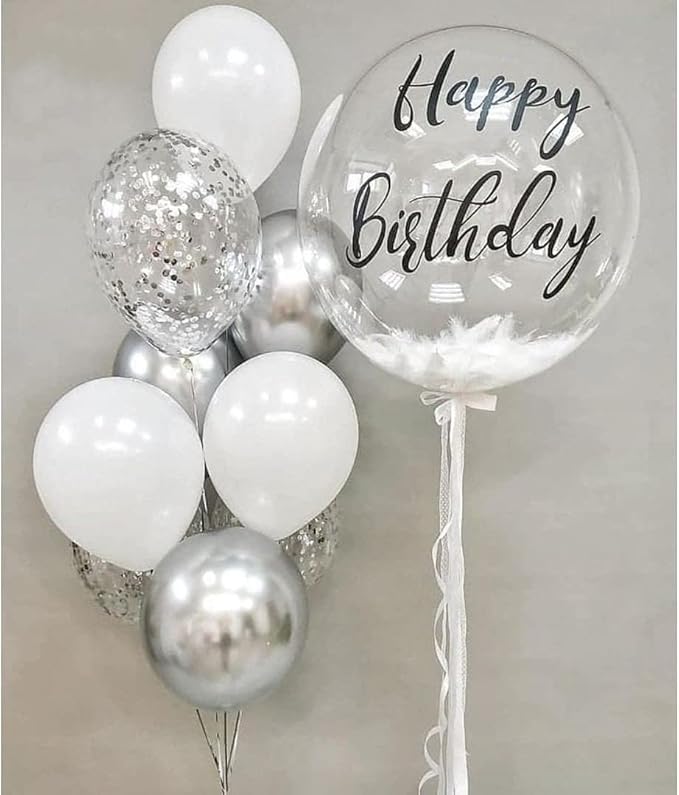 Bezente Silver Confetti Latex Party Balloons - 60 Pack 12 inch Helium Silver Confetti Glitter Balloons for Wedding Graduation Bridal Shower Birthday Engagement Party Decorations