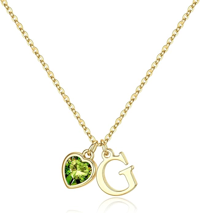 Turandoss Valentines Day Gifts for Her Trendy, Dainty 14K Gold Plated Initial A-Z Heart Birthstone Pendant Necklace Personalized Bridesmaid Birthday Valentines Jewelry Gifts for Women Girls