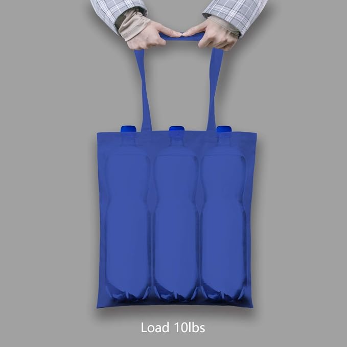 TOPDesign 12-Pack Economical 16"x15" Blue Cotton Tote Bag, Lightweight Medium Reusable Grocery Shopping Cloth Bags, Suitable for DIY, Advertising, Promotion, Gift, Activity