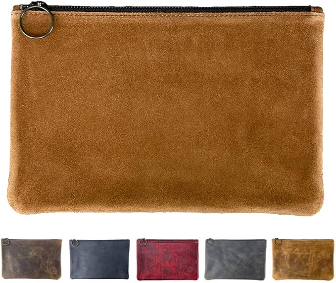 Leather Pouch with Zipper (Sienna Suede, Medium)