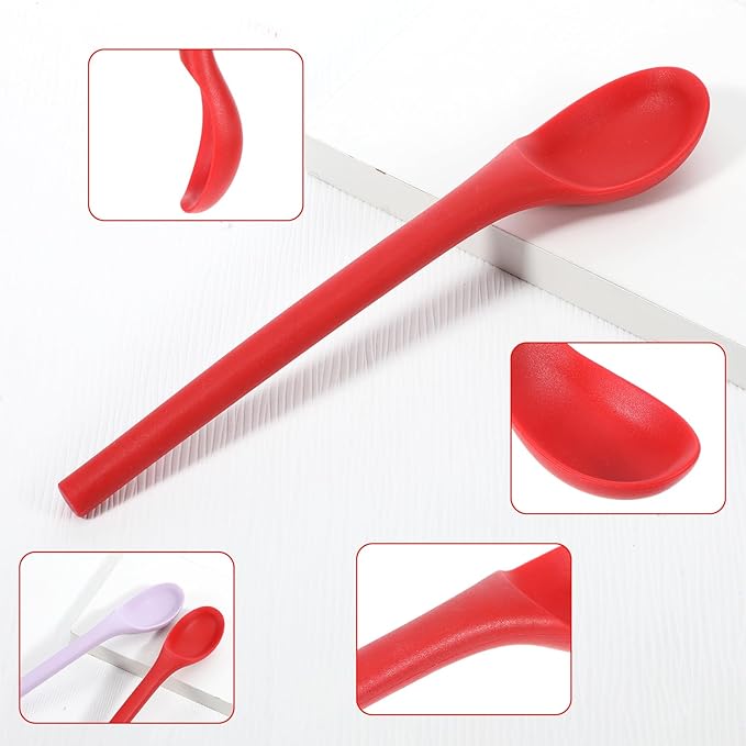 2 PCS Silicone Spoons Coffee 7.87 Inch Tea Spoon Silicone Multicolor Mix Drinks Accessory Silicone-Spoons for Coffee and Tea, Milk, Red, Purple