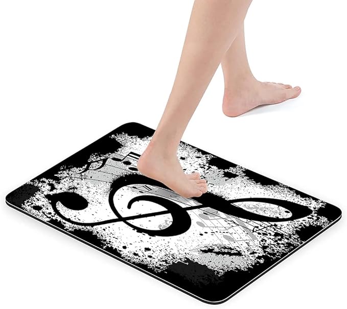 Black and White Music Notation Bathroom Mat, Non-Slip Super Absorption Bath Carpet with Rubber Backing, Fit Under Bathroom Doormat Floor Rugs for Shower Buthtub Sink, 17"x24"