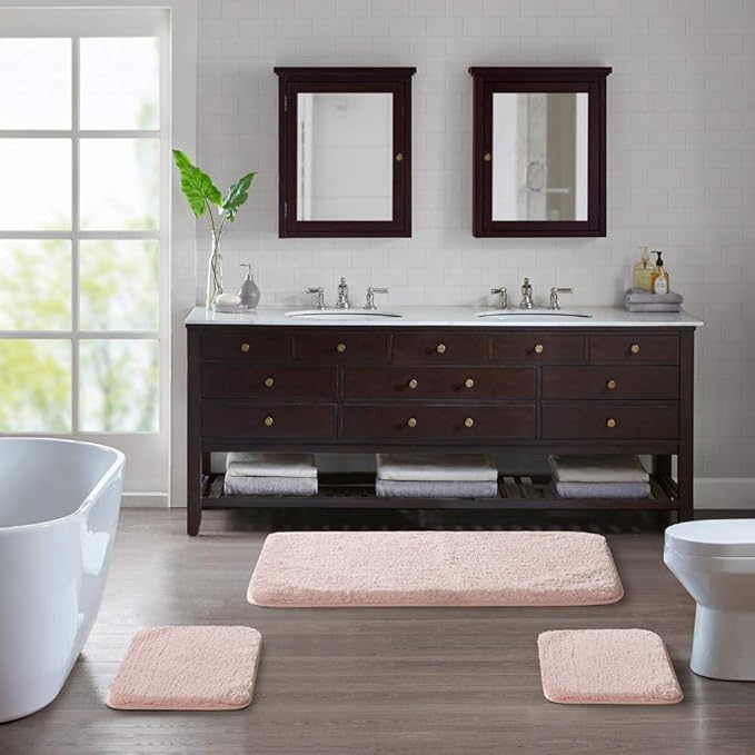 Suchtale Large Soft Bath Mat - Extra Absorbent Shaggy Microfiber Mat (24 x 40, Dusty Pink) - Machine Washable, Non Slip, Rubber Back