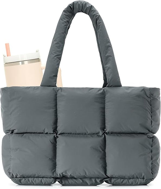 Herald Puffer Tote Bag for Women, Large Quilted Puffy Handbag Lightweight Satchel Purse with Cup Holder & Compartment