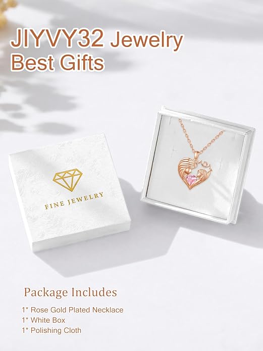Mother and Daughter/Son Love Heart Necklace White Gold/14K Gold/Rose Gold Birthstone Jewelry Christmas Mothers Day Birthday Gifts For Mom Wife Grandma Women