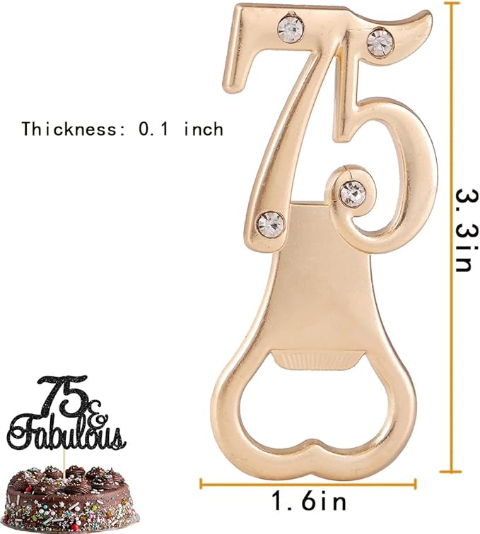 Baseo 24 Pcs Black and Gold 75th Bottle Opener Set - Gold Finish Zinc Alloy Bottle Openers for 75th Birthday Party Favors, Gifts or Souvenirs