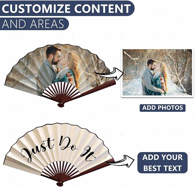 WERWAES 6Pcs Personalized Folding Fan with Custom Photo Hand Held Fans Foldable for Wedding Dancing Saloon Cosplay Party Props Decorative Folding Fans
