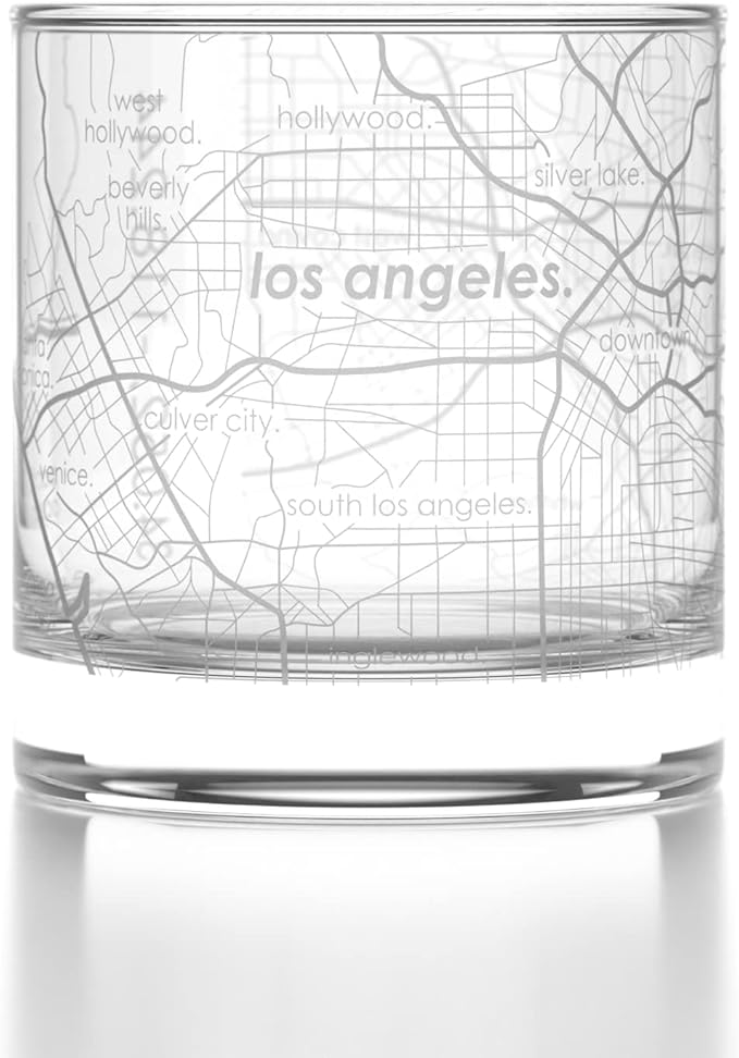 Well Told Engraved Los Angeles California Map Rocks Glass, Old Fashioned Whiskey Glass (11 oz, Clear) Etched Whiskey Glass, Gifts For Whiskey Lovers