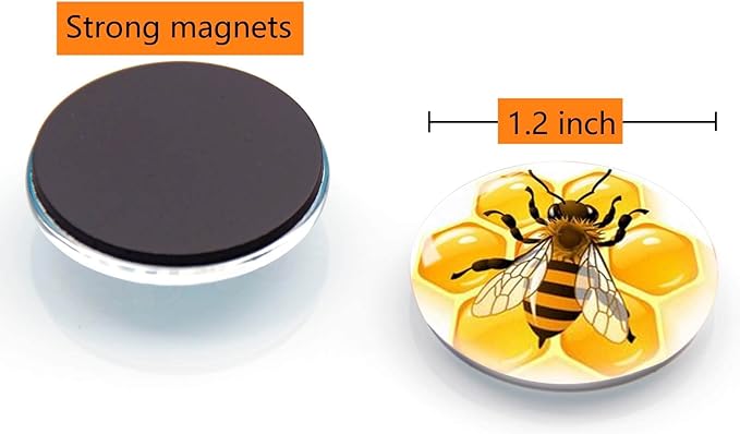 12Pcs Glass Refrigerator Magnets - Fridge Magnets Decoration for Classroom, Locker, Office Whiteboards, Cabinet, Dishwasher and Magnetic Surfaces (Bees)