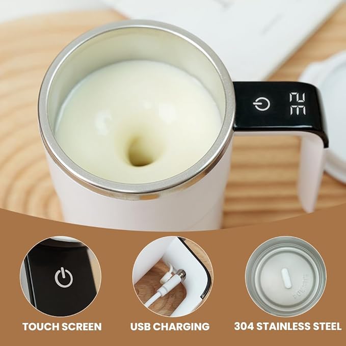 Automatic Magnetic Stirring Coffee Mug with Temperature Display, Rechargeable Stirring Mugs, Multifunctional Spin Mug Birthday Gift for Home Office Kitchen Travel Birthday Gift (Black)