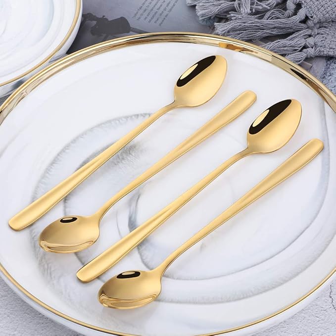 Buyer Star Long Handle Iced Tea Spoons Set of 6, 8 inch 18/10 Heavy Duty Coffee Spoon Sets for Mixing, Cocktail Stirring, Tea, Coffee, Milkshake, Cold Drink
