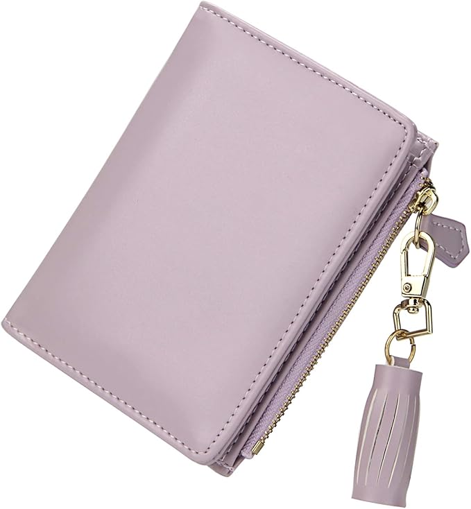 GEEAD Small Wallets for Women Bifold Slim Coin Purse Zipper ID Card Holder PU Leather Light Purple