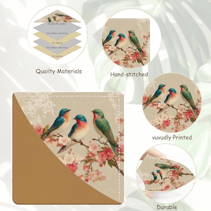 2PCS Leather Bookmarks 3.54 x 3.54 Inch Bird and Cherry Blossom Design Reading Accessories for Books Journals Bibles Travel Diary Students Teachers and Book Lovers Gift