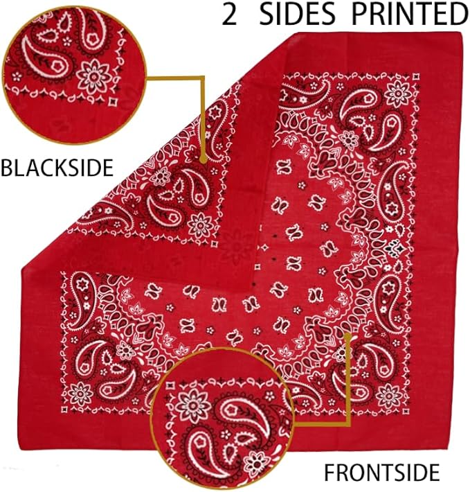 6 Pack 12 Pack Bandanas 2 Sides Printed 22inch Unisex Cowboy Kerchiefs