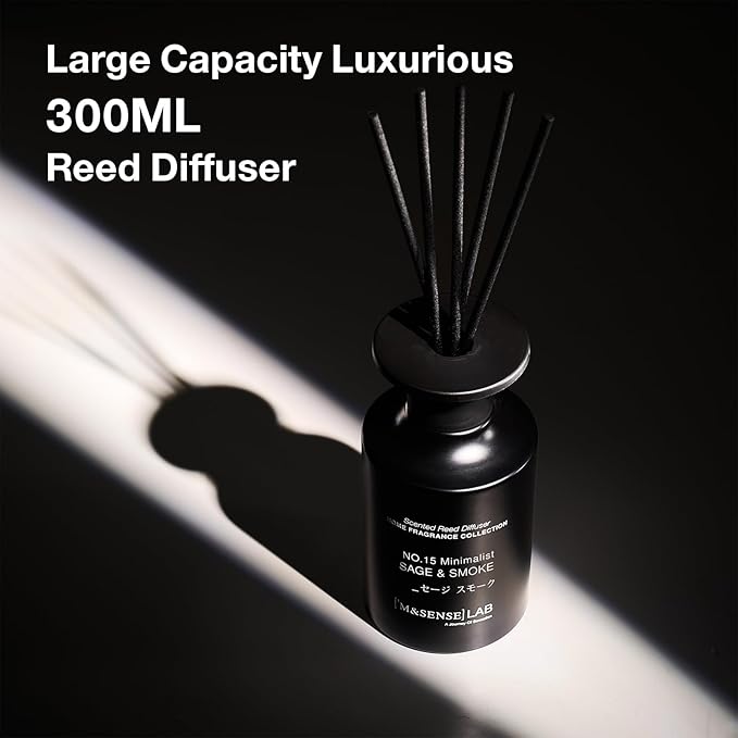 M&SENSE Reed Diffuser Set, 10.14 fl oz Large Reed Diffuser, Sage & Smoke Scented with Natural Essential Oils, Long Lasting with 7 Sticks, Non-Toxic Home Fragrance Reed Diffuser for Bedroom, Bathroom