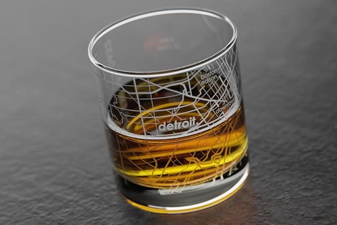 Well Told Engraved Detroit Michigan Map Rocks Glass, Old Fashioned Whiskey Glass (11 oz, Clear) Etched Whiskey Glass, Gifts For Whiskey Lovers