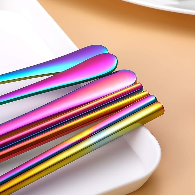 Travel Utensils,Reusable Silverware Set To Go Portable Cutlery Set with a Waterproof Carrying Case for Lunch Boxes Workplace Camping Picnic (Rainbow)