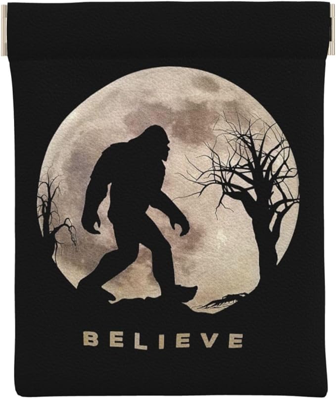 Coin Purse Funny Bigfoot Sasquatch Full Moon Leather Squeeze Coin Purse Mini Pouch Change Wallet Bag Gifts for Women Kids Girls Key Holder