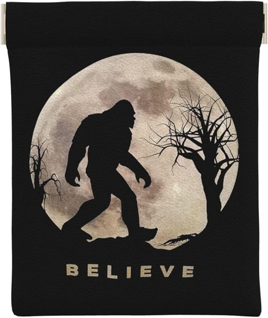 Coin Purse Funny Bigfoot Sasquatch Full Moon Leather Squeeze Coin Purse Mini Pouch Change Wallet Bag Gifts for Women Kids Girls Key Holder