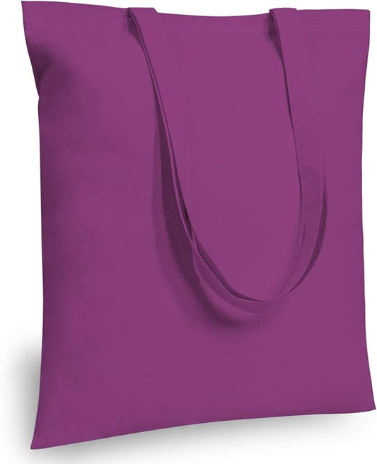 TOPDesign 6-Pack Economical 16"x15" Purple Cotton Tote Bag, Lightweight Medium Reusable Grocery Shopping Cloth Bags, Suitable for DIY, Advertising, Promotion, Gift, Activity