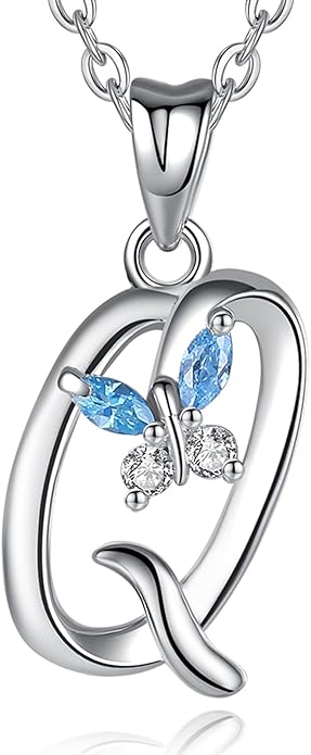 EUDORA Sterling Silver Butterfly Initial Necklaces for Women, Elegant Letter Neckles Personalized Gift for Mother, Sister, Daughter, 18 inch Chai