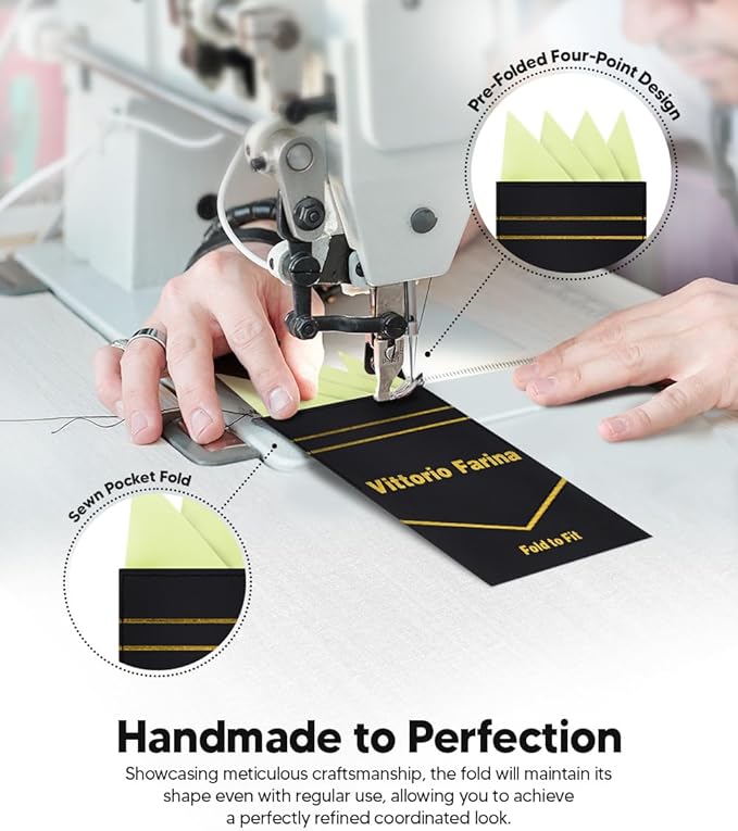 Premium Pre-Folded Four-Point Suit Pocket Square for Men with Sewn Pocket Fold