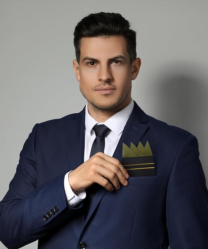 Premium Pre-Folded Four-Point Suit Pocket Square for Men with Sewn Pocket Fold
