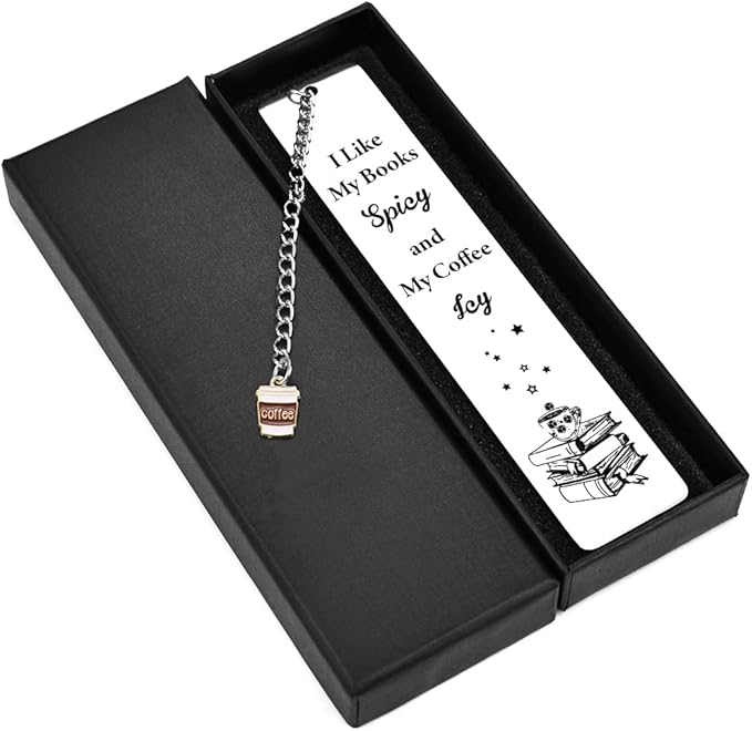 Quimoy Bookmark for Women, Gifts for Book Lovers, Gift for Readers, Cute Cat Bookmark for Readers, Book Loves, Book Club Gifts (I Like My Books Spicy and My Coffee ICY)