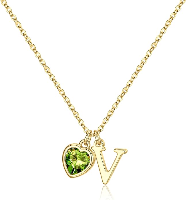 Turandoss Valentines Day Gifts for Her Trendy, Dainty 14K Gold Plated Initial A-Z Heart Birthstone Pendant Necklace Personalized Bridesmaid Birthday Valentines Jewelry Gifts for Women Girls