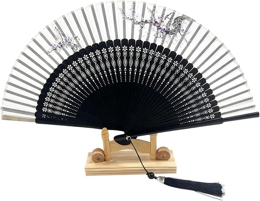 Hand Fan for Vintage Japanese Bamboo Silk Elegant for Dance Music Festival Wedding Church Decoration Party (Grey, Medium)