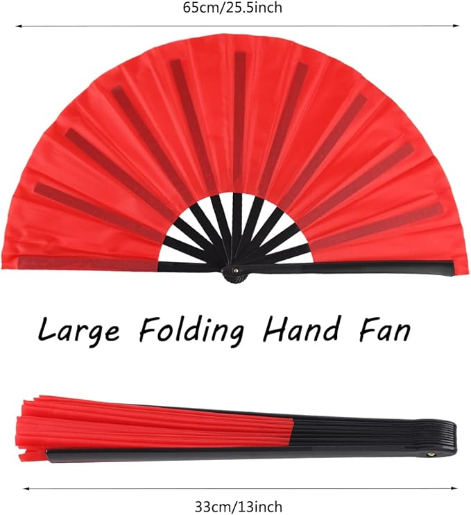 4 Pack Large Folding Hand Fan, Plastic Hand Held Folding Fans Chinese Kung Fu Hand Fan Decorative Folding Fans for Dance, Performance, Festival or Home Decorations(Red)