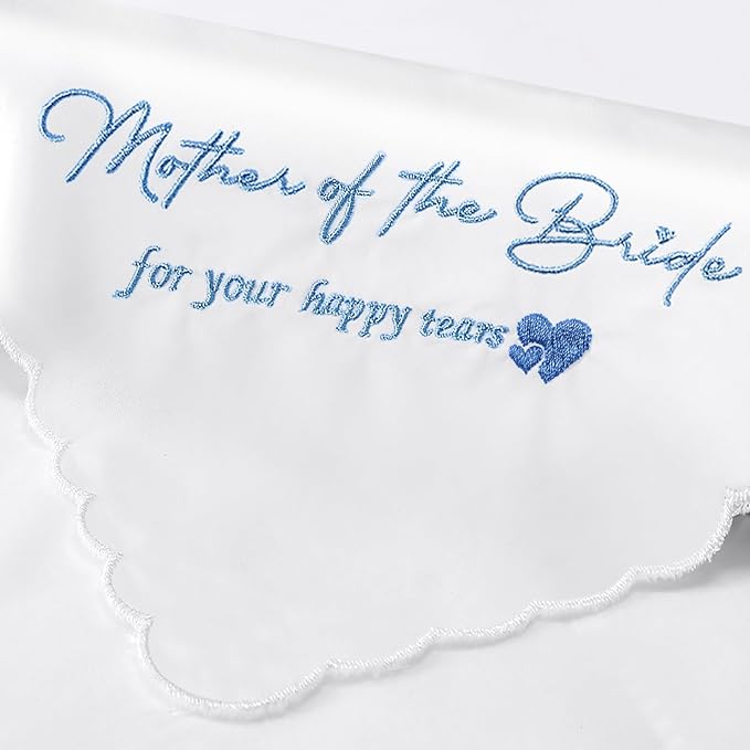 Wedding Handkerchief Something Blue for Bride, Mother Father of the Brides Groom Gifts, Embroidered Happy Tears Cotton Hanky
