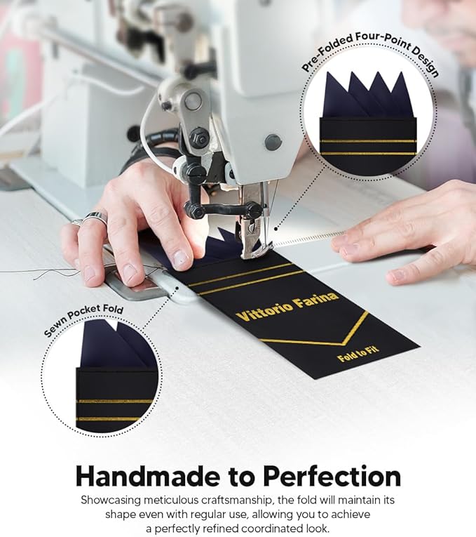 Premium Pre-Folded Four-Point Suit Pocket Square for Men with Sewn Pocket Fold