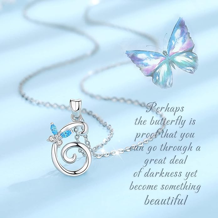 EUDORA Sterling Silver Butterfly Initial Necklaces for Women, Elegant Letter Neckles Personalized Gift for Mother, Sister, Daughter, 18 inch Chai